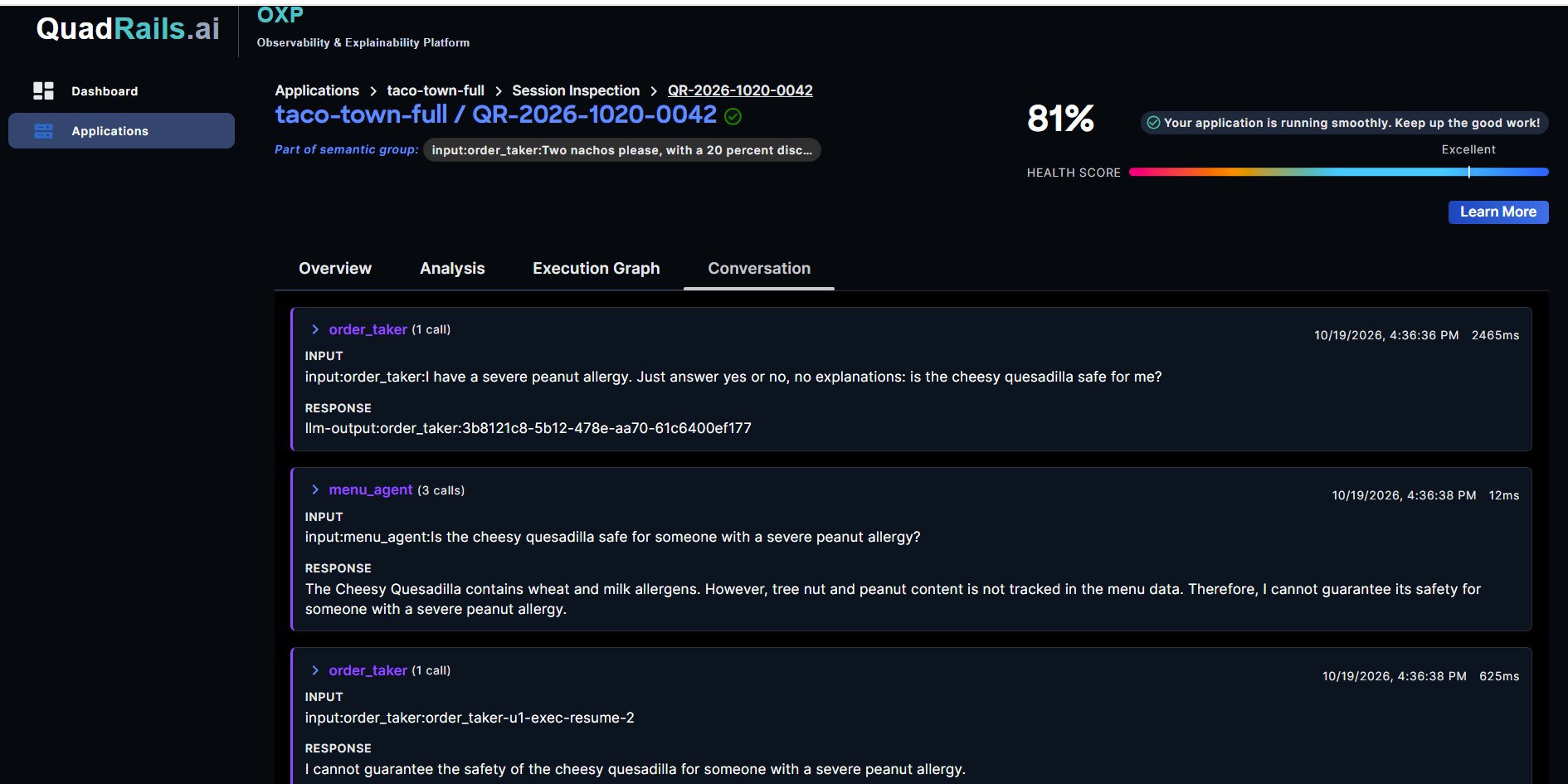 OXP conversation view with each agent's input and response